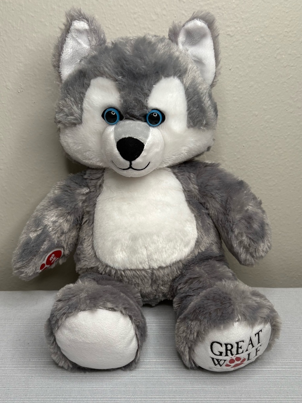 Build-A-Bear Great Wolf Lodge Grey Wolf Plush Blue Eyes Stuffed Animal 16 inch